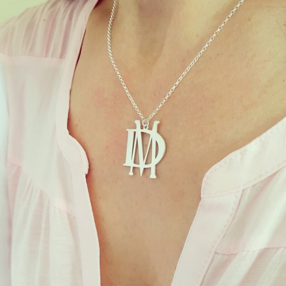 Personalized Initial Necklace Silver 2 Initials Necklace