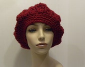 Handmade thick deep cranberry colored beret with rib detail. - il_170x135.700793285_7fd5