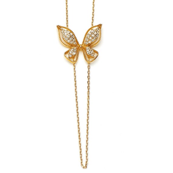 14k Yellow Gold Diamond Butterfly Necklace by ChrisKdesigns