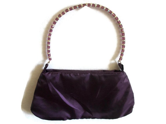 Purple silk beaded evening bag