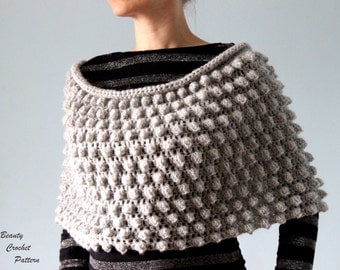 Crochet Poncho Pattern, Womens Crochet Poncho Pattern, Popcorn Crochet Snood Pattern, Crochet Wrap Pattern, Crochet Cape Pattern