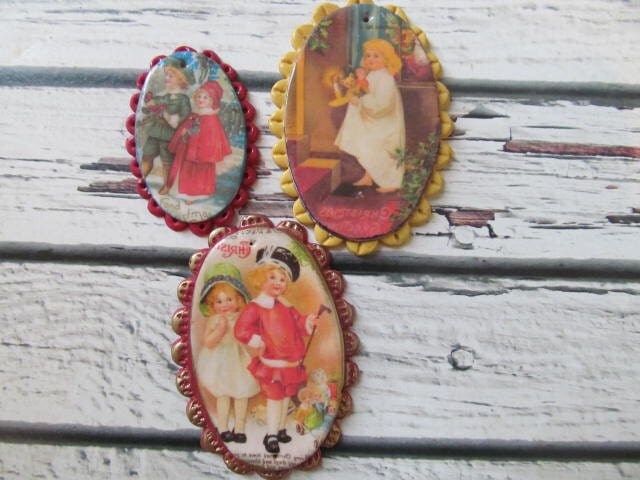 3 Christmas Ornaments Polymer Clay Hand made Holiday Tree Decorations