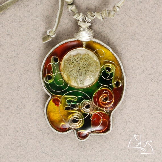 Spring mood. Jewelry Set. Colorful bright pendant and earrings. Jewerly resin copper wire, hand painted.