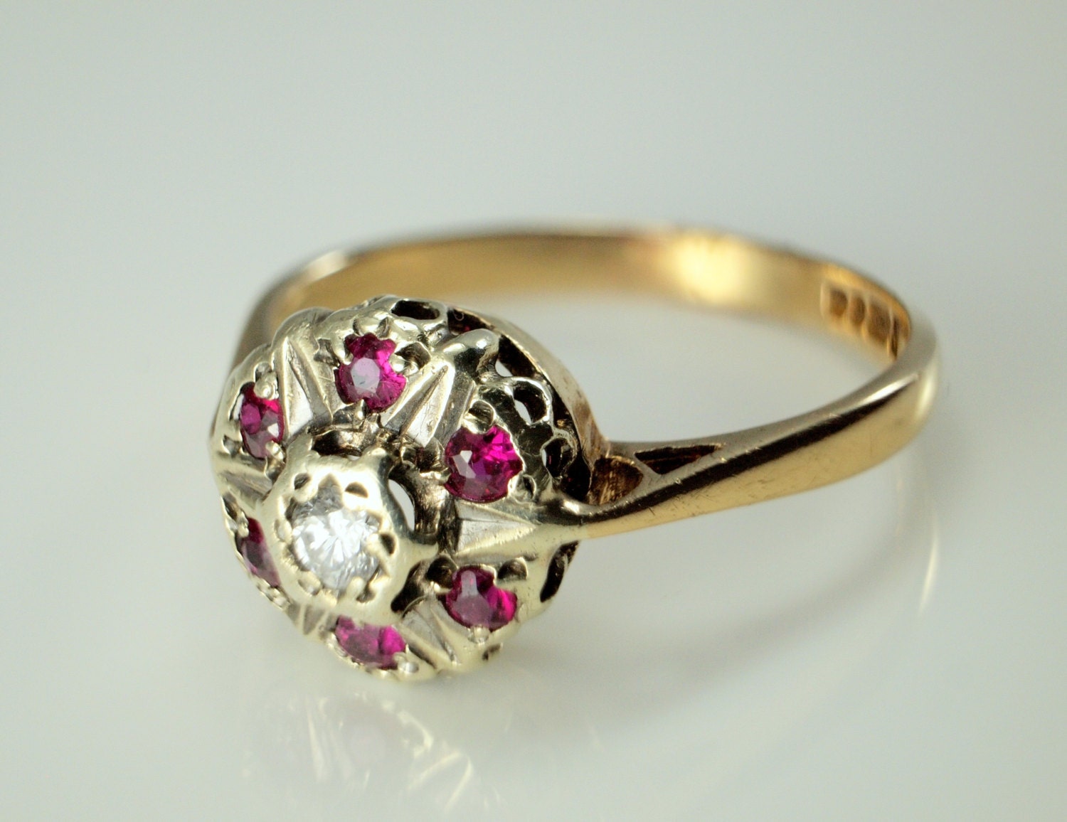 Ruby Diamond Ring 1970s Vintage Engagement by