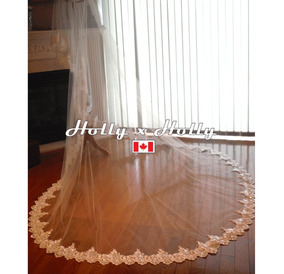 Lace wedding veil, Lace cathedral veil, long wedding veil, mantilla wedding veil, bridal veil, ivory veil