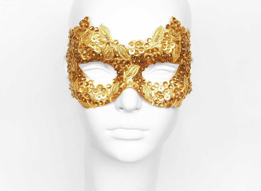 Sequined Gold Masquerade Mask With Rhinestones And by SOFFITTA