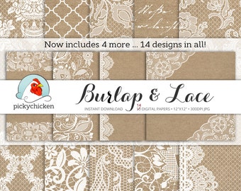 Burlap Wedding Paper - Burlap & Lace digital paper rustic wedding signage country chic 12x12in 30.5x30.5cm photography backdrop 8046