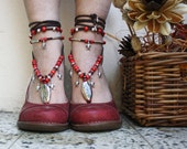 Turtles  Barefoot  Sandals - Hippie Beach Dance Yoga Brown and Red Sandals, Toe Anklets, Summer Foot Jewelry, Nude Shoes Boho , Ethnic Jewel