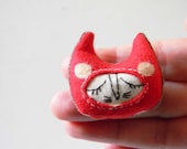 30% OFF Red Cat Pin,Sleepy Cat Brooch,Cat Brooch With Hand Embroidered Features,Textile Brooch