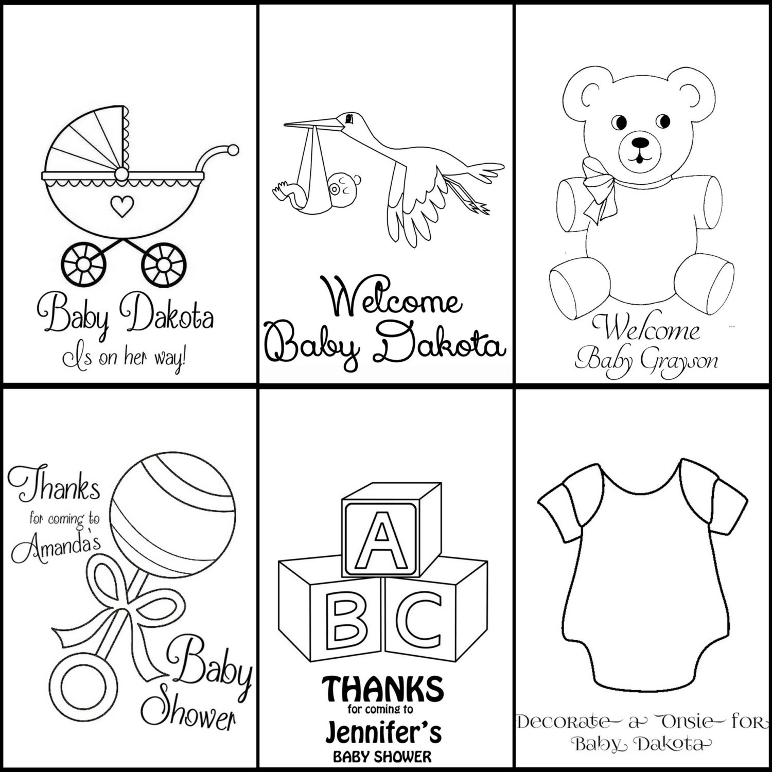 Baby Shower Personalized Coloring Book Printable PDF Emailed