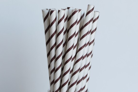 Brown Striped Paper Straws-Mason Jar Straws-Wedding Straws-Birthday Party Straws-Narrow Striped Straws-Brown Drinking Straws-Cake Pop Sticks Il_570xn