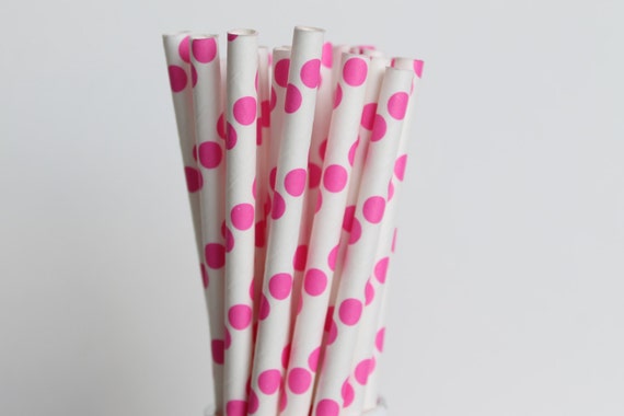 Hot Pink Polka Dot Paper Straws-Hot Pink Straws-Polka Dot Straws-Wedding Straws-Party Straws-Mason Jar Straws-Pink Straws-Cake Pop Sticks Il_570xn