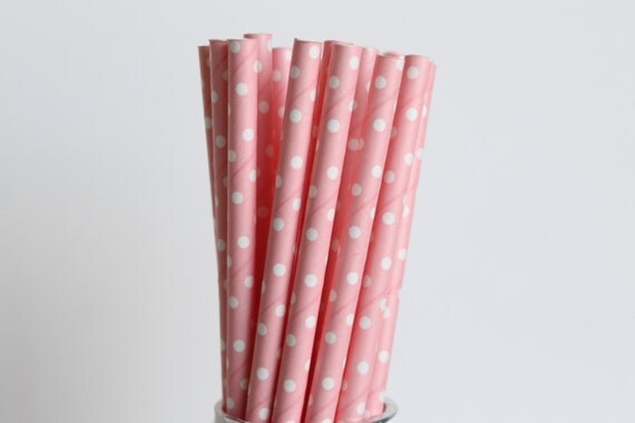 Light Pink Polka Dot Paper Straws-Pink Straws-Polka Dot Straws-Wedding Straws-Shower Straws-Mason Jar Straws-Party Straws-Cake Pop Sticks Il_570xn
