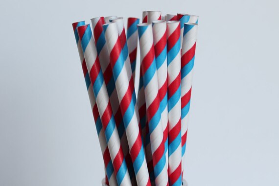 Red White and Bright Blue Striped Paper Straws-4th of July-Red Straws-Blue Straw-Striped Straws-Dr Seuss Straws-Party Straws-Patriotic Straw Il_570xn