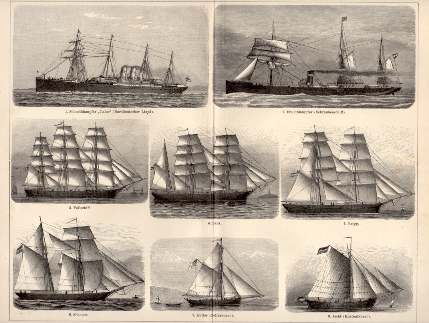 1898 Sailing Ship Merchant Vessel Antique Print Vintage