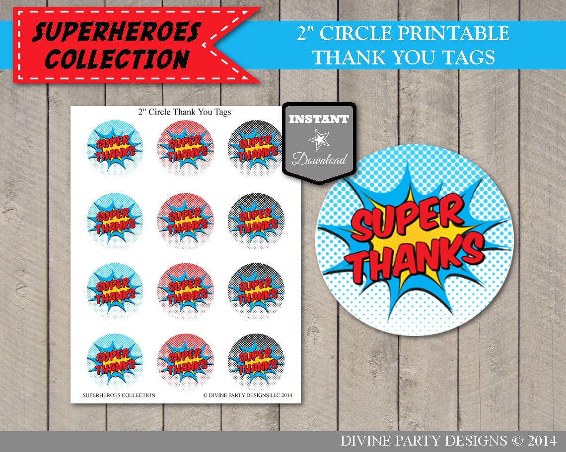 INSTANT DOWNLOAD Superhero Thank You Tags / Super Thanks / 2