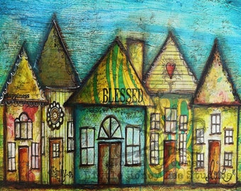 Items similar to Art Print, Collage Work, Whimsical Houses, Little ...