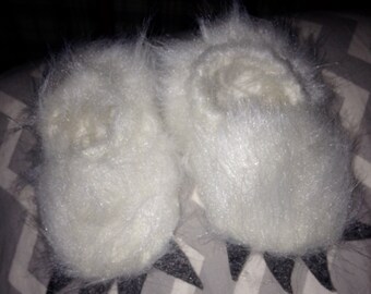 White monster shoe with claws/leather bottoms/non slip/crib shoes/soft sole