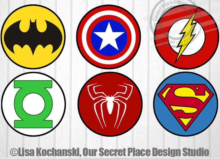 INSTANT DOWNLOAD Superhero Logo Stickers by OurSecretPlace on Etsy