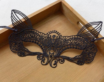 Sexy Black Lace Mask, Bunny Ears Mask, Masquerade Mask, Wedding Mask Eye Mask