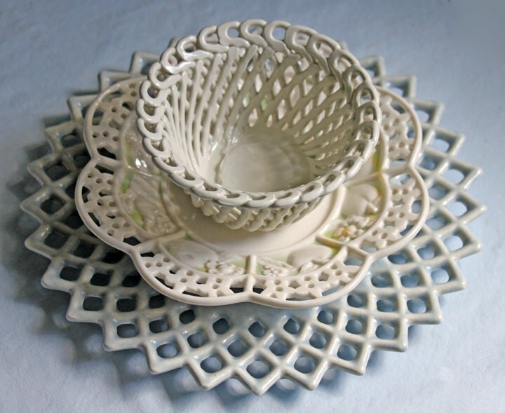 Porcelain Decorative Plates and Bowl. Reticulated Plates Bowl
