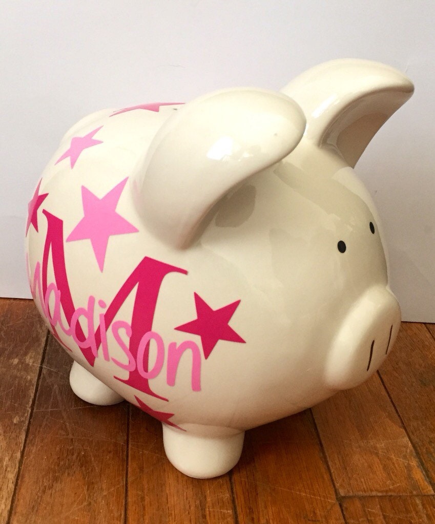 Personalized Piggy Bank by BitsNPiecesBySK on Etsy