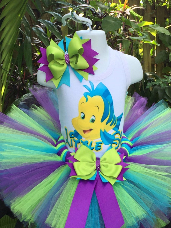 Handmade Flounder inspired tutu set Ariel's sidekick