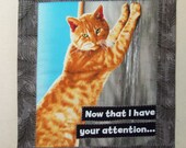 Snack Mat , Mug Rug , KITTY TOUGH GUY (#12) Quilted Place Mat , Coaster , Table Topper , Gray , Candle Mat , Cat Snack Mat , Mug Rug , KITTY TOUGH GUY (#12) Quilted Place Mat , Coaster , Table Topper , Gray , Candle Mat , Cat