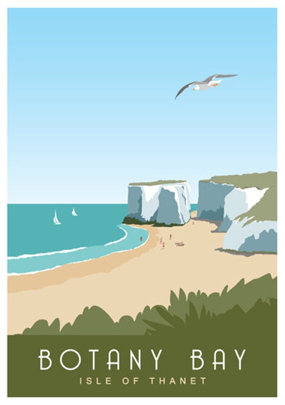 BOTONY BAY MARGATE. Art print poster of Botany Bay in between