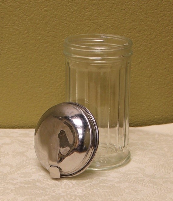 Antique Glass Sugar Container With A Metal Lid by KjgBoutique