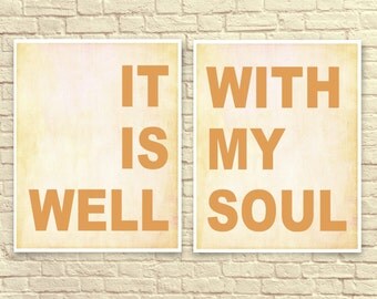 Christian Wall Art, christian Art Print, Typography, Wall Art, Hymnal Lyrics, It Is Well With My Soul, Christian Gifts, Set of Two.