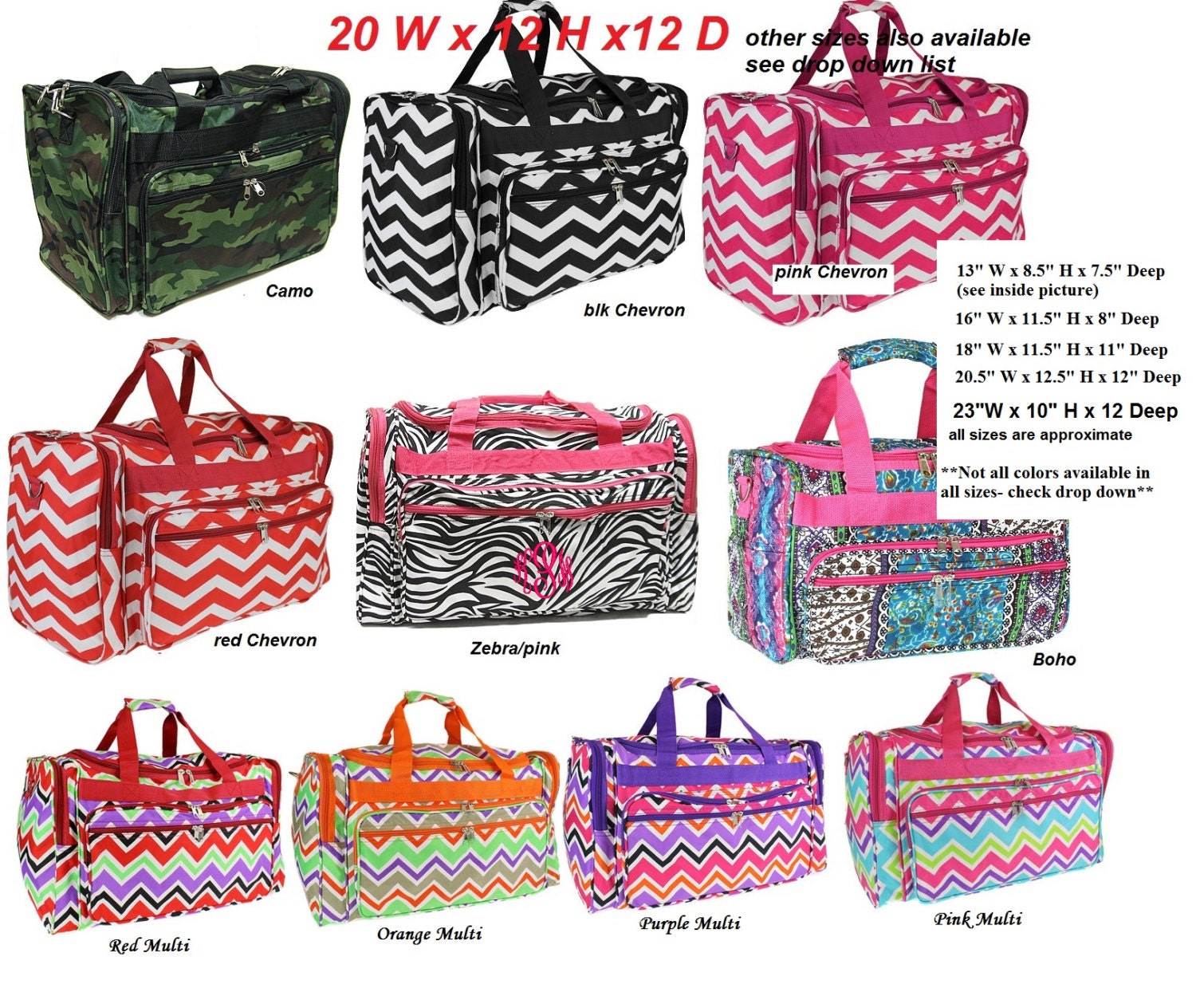 Personalized Duffle bags1316 and 18 inch In many colorful