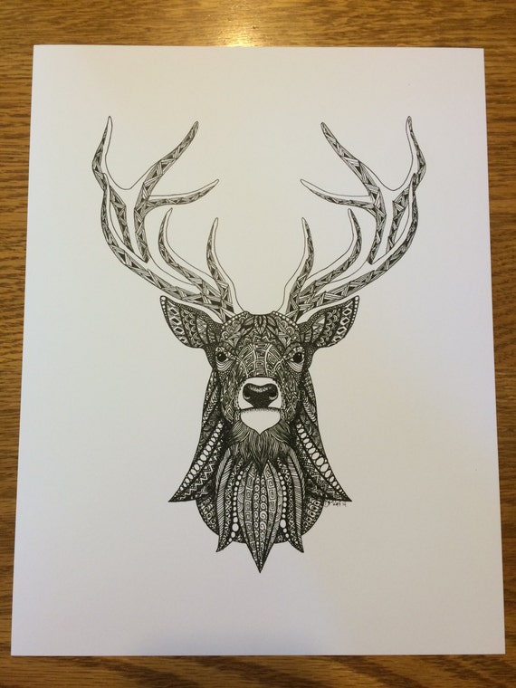 Zentangle Deer Art Print by TangledDownSouth on Etsy