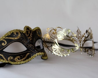 His and hers masquerade gold masks, couples masquerade masks, perfect for any homecoming party, new years parties