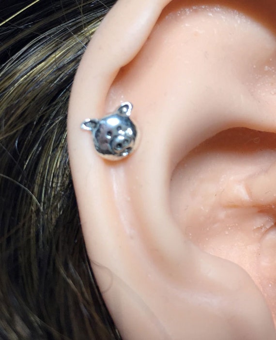 thumbnail image 2 of Pig Stud Earrings 925 Sterling Silver - Dainty Animal Farm Jewelry Gift 2 of 10