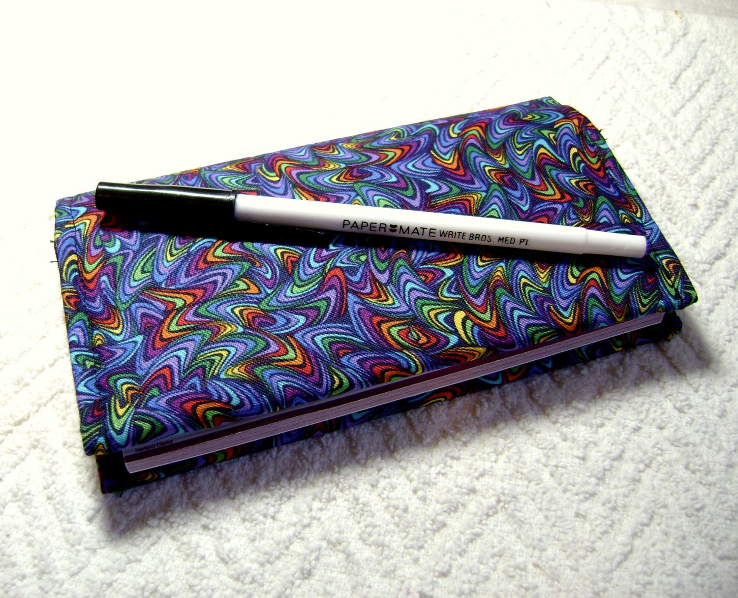 Quilted Checkbook Cover Rainbow Waves Fabric Checkbook