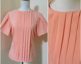 Vintage 1980's does 1930's Peach Pleated Butterfly Sleeve Blouse (Size 14 Aust /10 USA /14 UK)