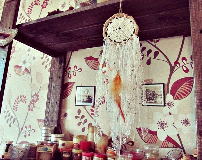 Bohemian Dreamcatcher - Boho Wall Decor - Small Lace Dream Catcher - Gypsy Bedroom Decor - Doily Dream Catcher - Hippie Decor