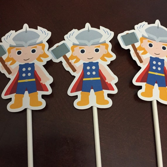 Thor cupcake toppers set of 12 gift tags by BirthdayPartyBox