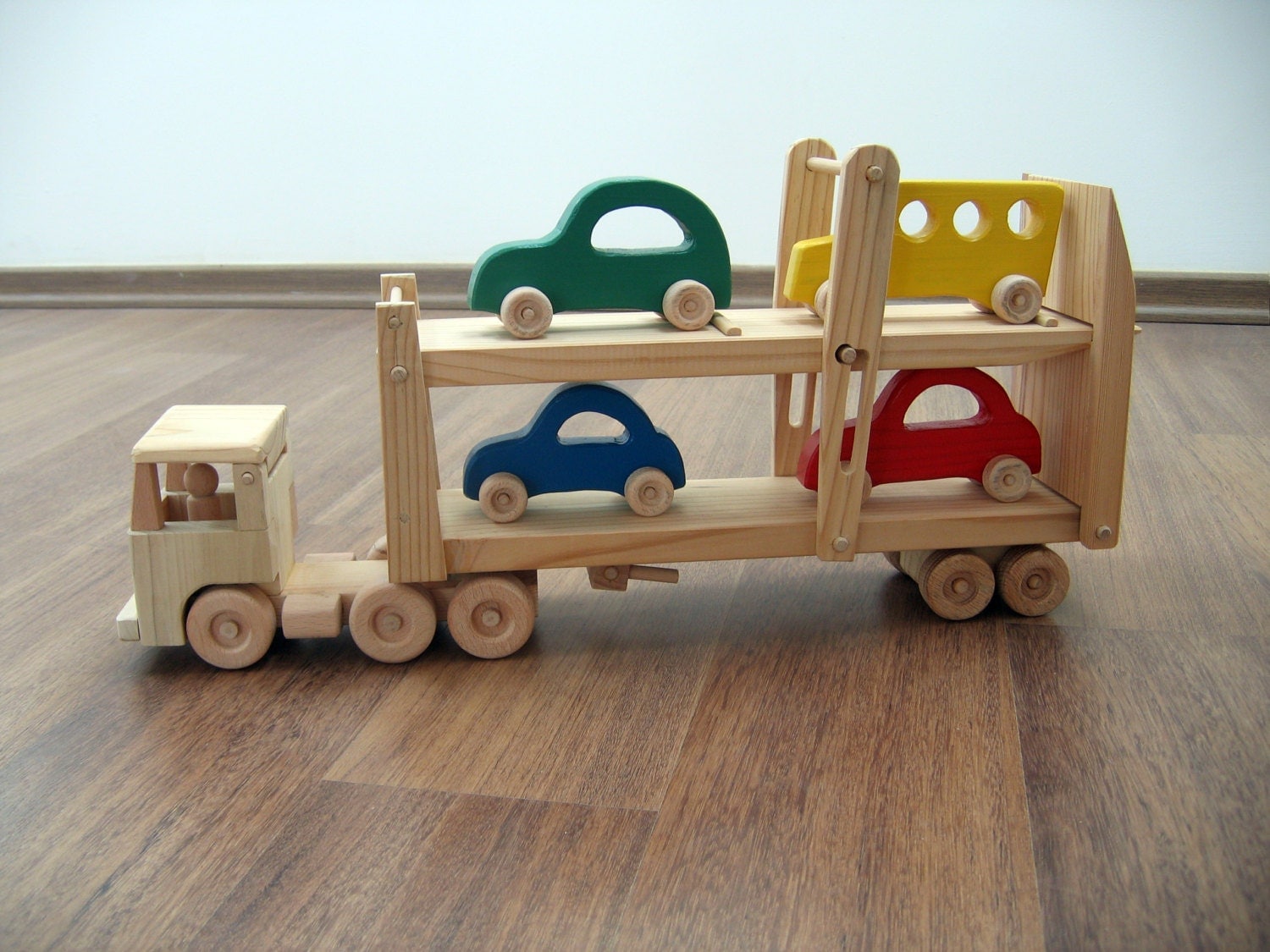 Hailey the car hauler a wooden toy truck with movable ramps