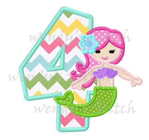 mermaid applique birthday machine 4 embroidery birthday number applique Mermaid design