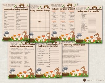 Woodland Baby Shower Games - Animal Baby Shower Games, Printable Baby Shower Games, Baby Shower Game, Baby Animal, Baby Shower Bingo-DIY