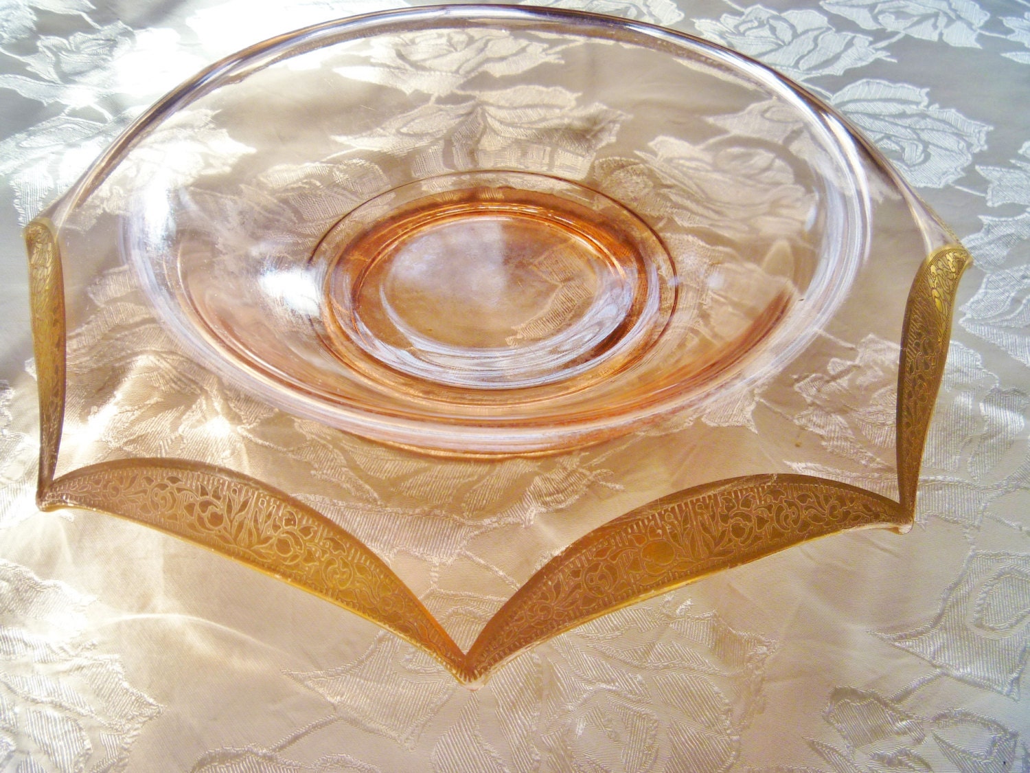 Pink Depression Glass Bowl with Gold Trim