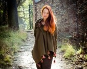 BOHEMIAN COAT Bottle green WooL large magic cloak WARM Festival Folk wizard hippie  boho blazer Poncho Plus Size