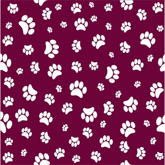 Maroon with white paw prints heat transfer or adhesive vinyl