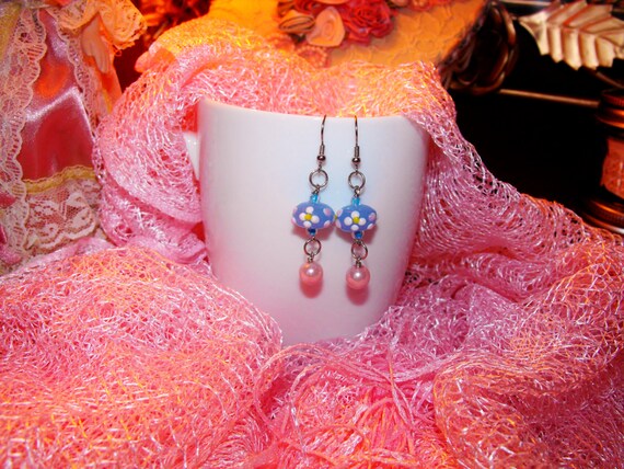 Victorian Style Earrings *Zuzu's Petals* with Pink Pearls and Pink ...