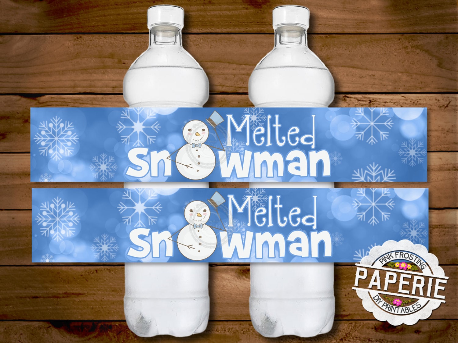 MELTED SNOWMAN WATER bottle label Christmas by PinkFrostingPaperie