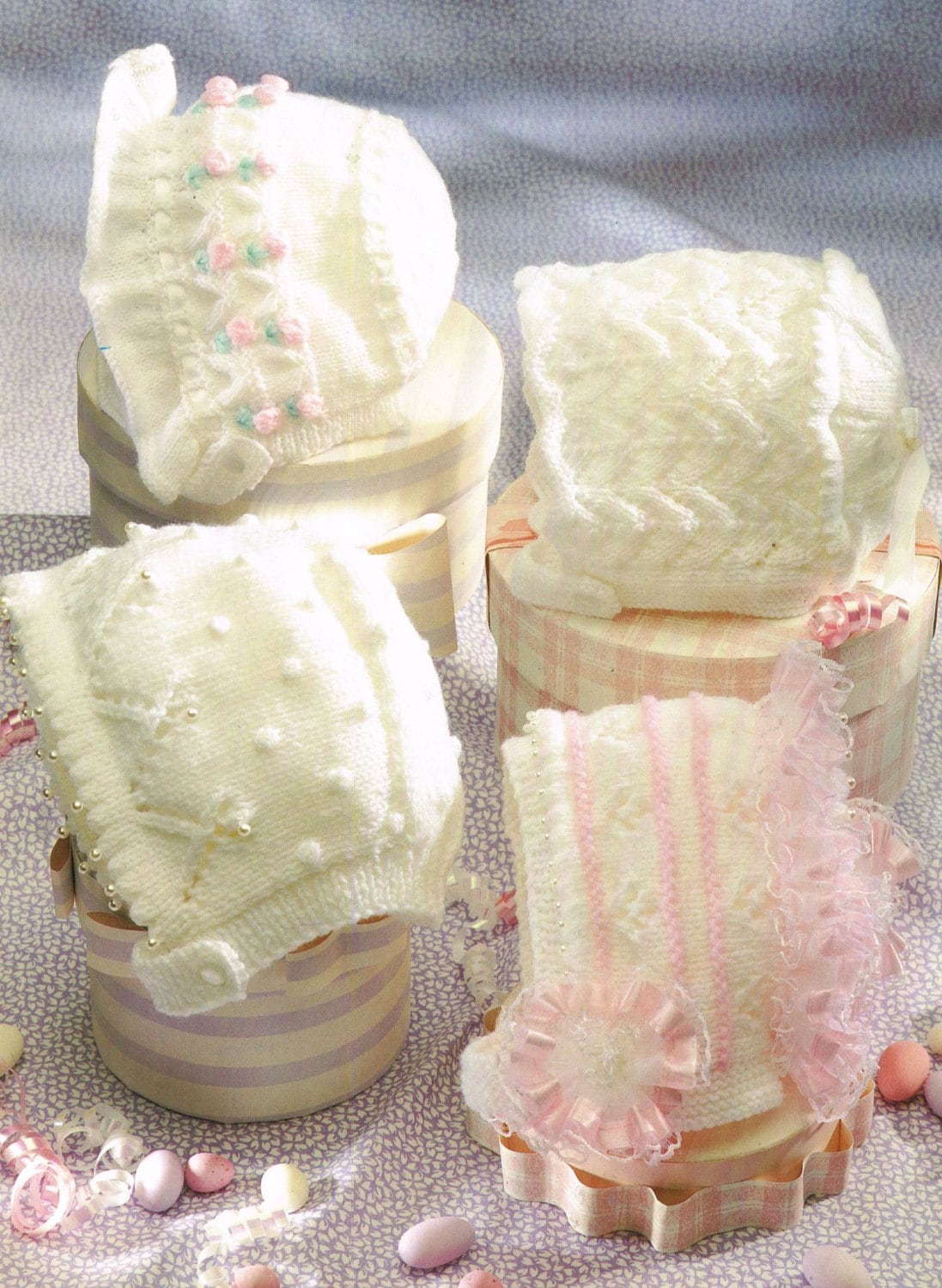 Four designs baby hat vintage knitting pattern PDF