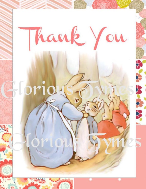 Items similar to Peter Rabbit Thank You Card download / Printable thank ...