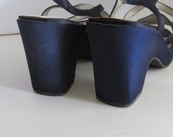 sz 6 Cobalt Blue Wedge Heel Blue Sandals Wedding Shoes Something Blue Bridesmaid Sandals Evening Wear Blue Shoes Office Clothing